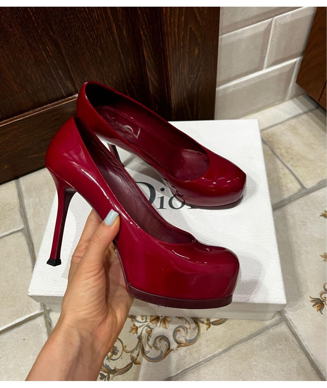 SAINT LAURENT Бордовые туфли из лакированной кожи, фото 3