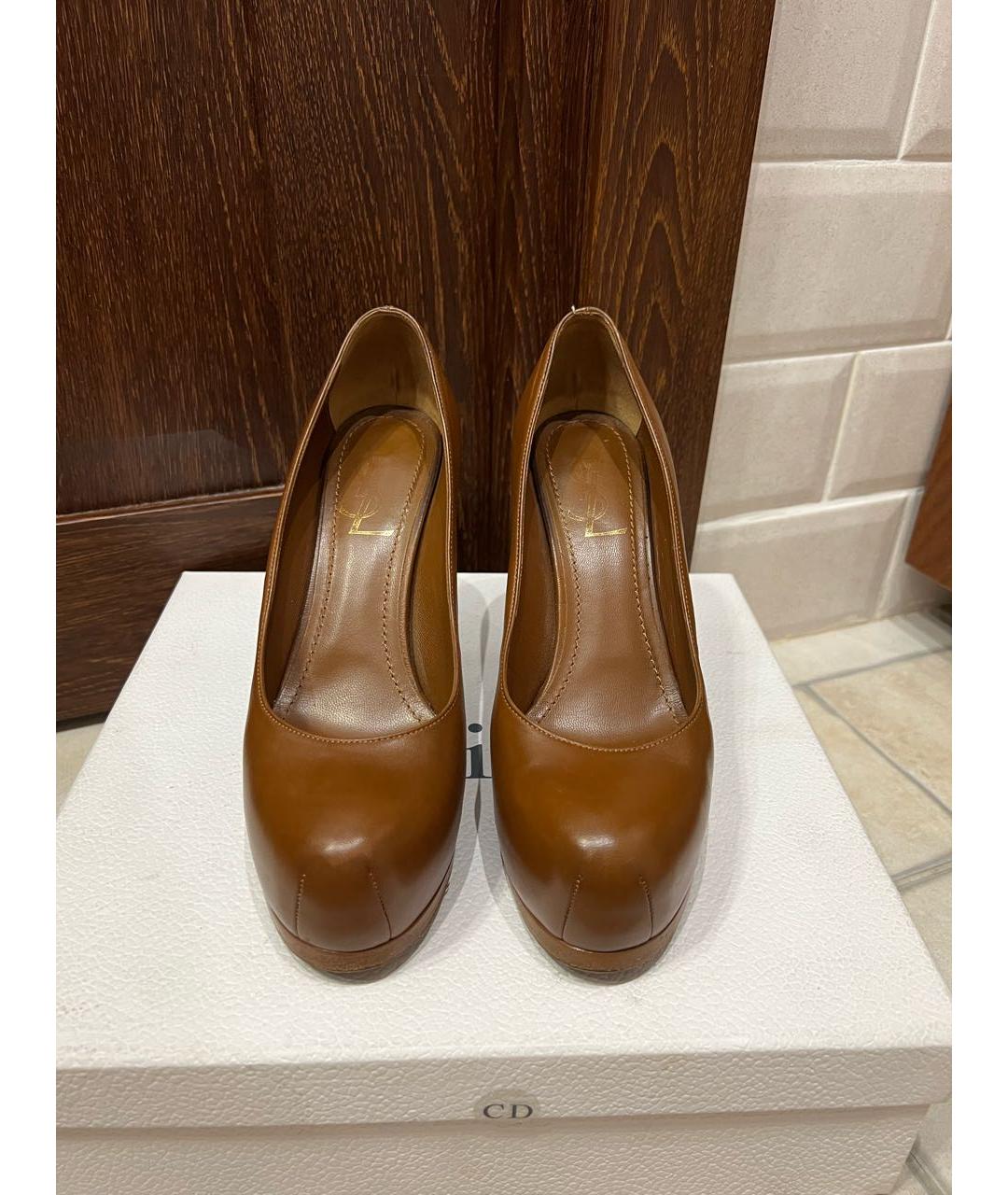 SAINT LAURENT Коричневые кожаные туфли, фото 2