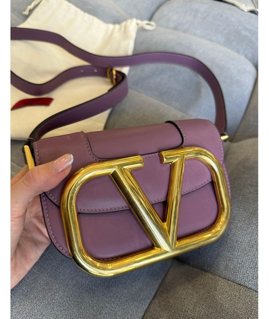 VALENTINO Фиолетовая кожаная сумка через плечо, фото 2