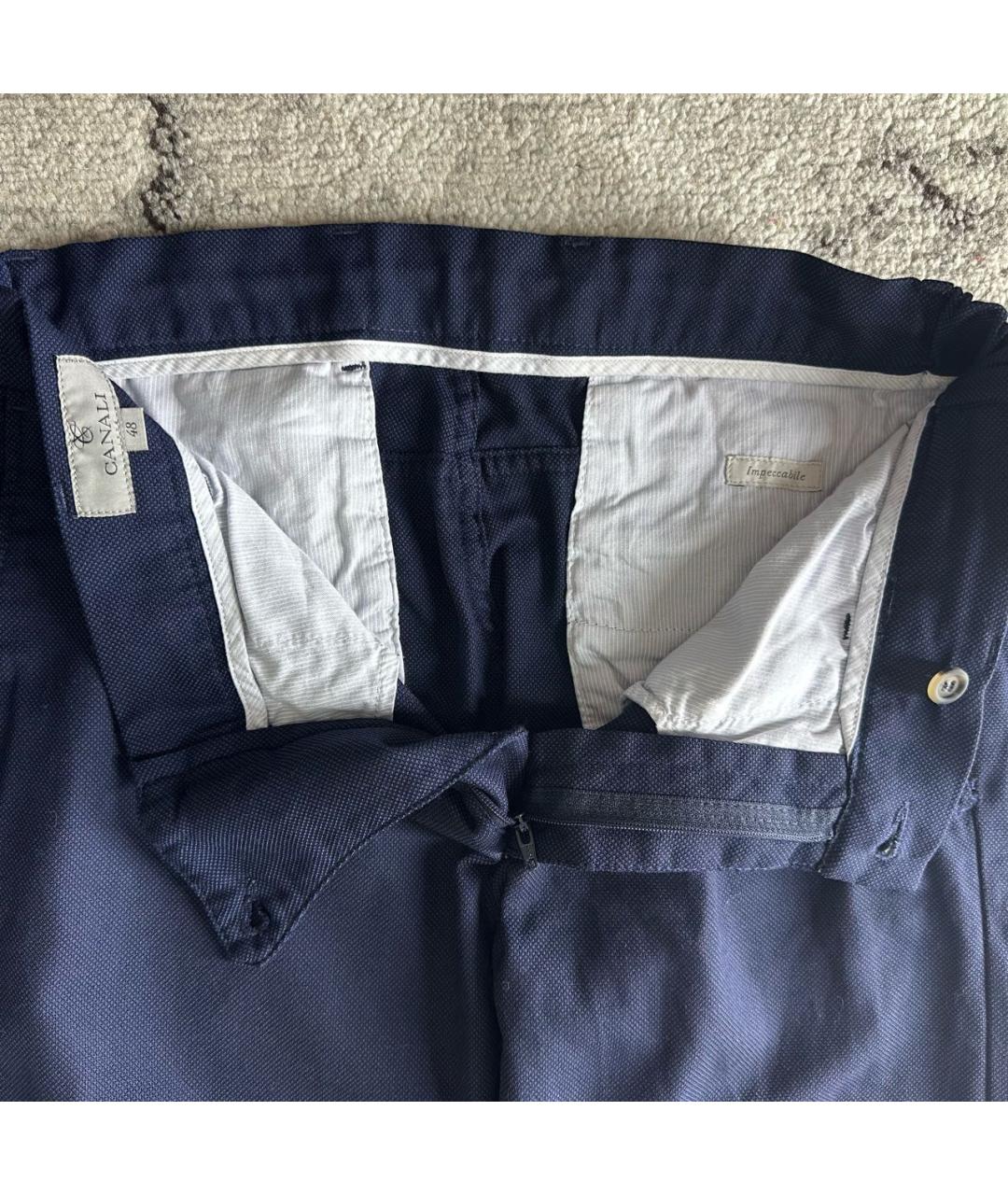 CANALI Темно-синие шерстяные повседневные брюки, фото 4