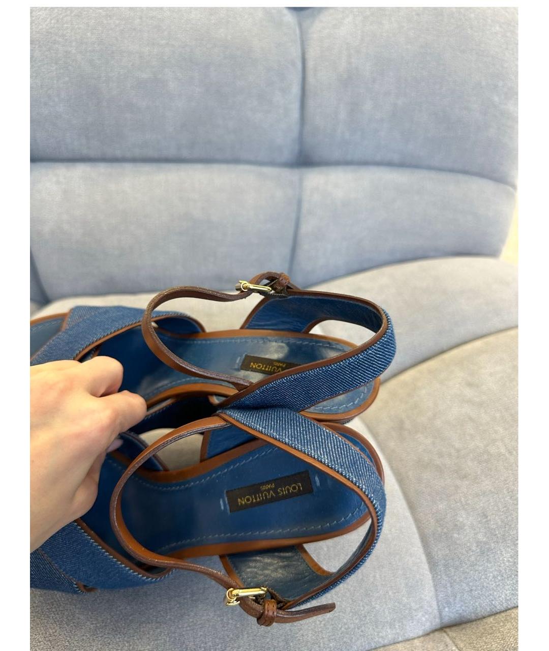LOUIS VUITTON Синие текстильные босоножки, фото 3