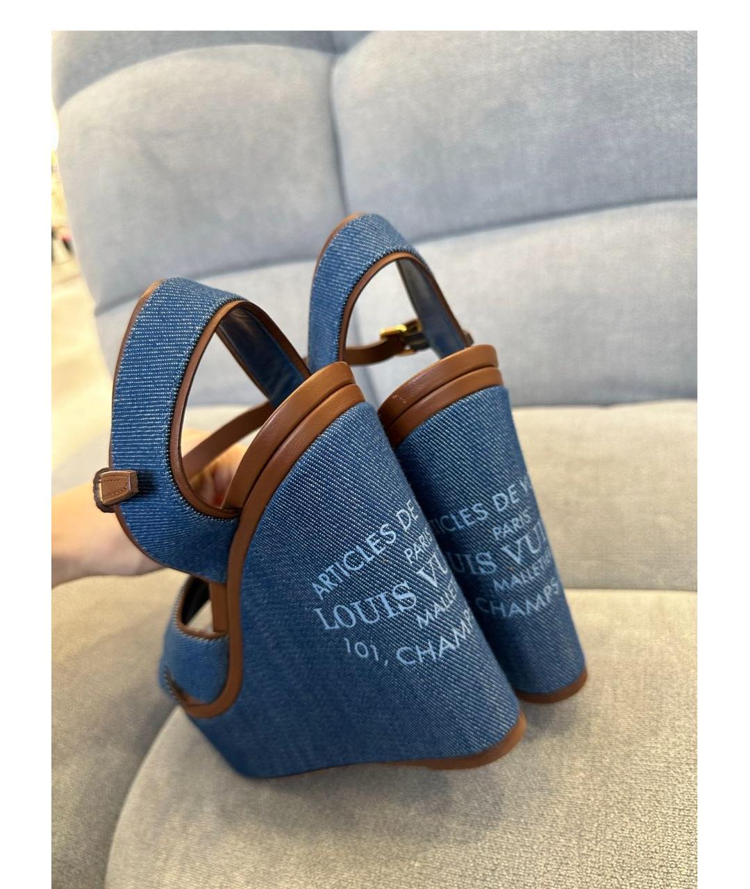 LOUIS VUITTON Синие текстильные босоножки, фото 4