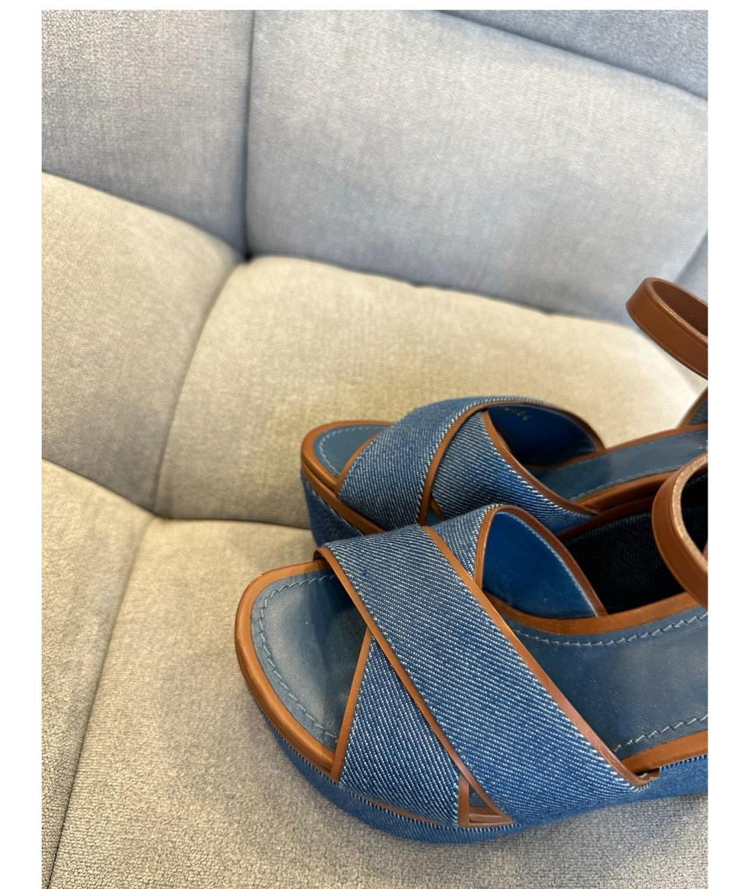 LOUIS VUITTON Синие текстильные босоножки, фото 2