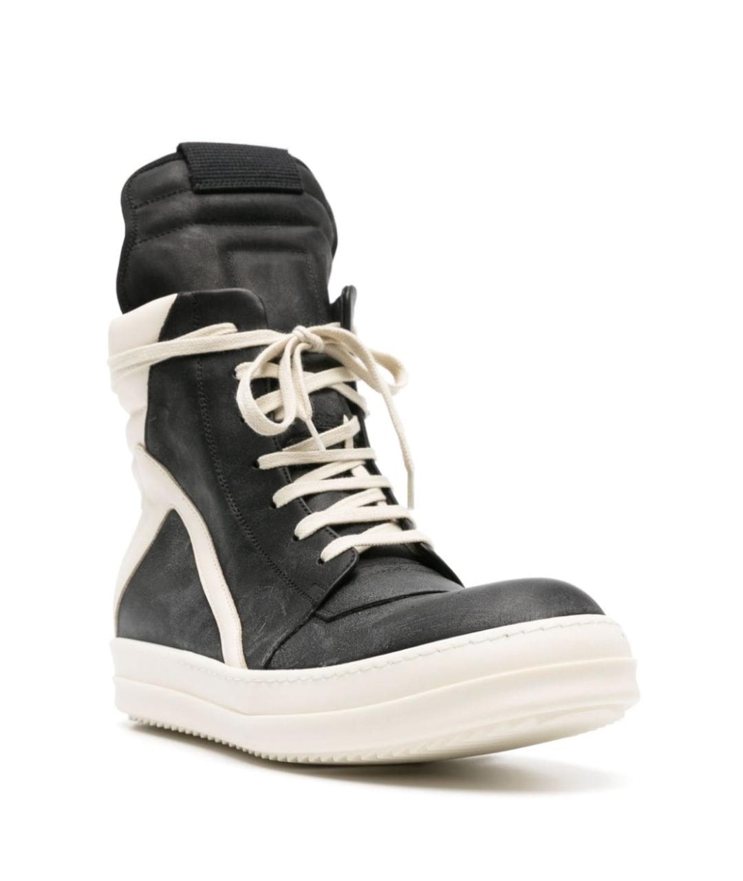 RICK OWENS Черные кожаные высокие кроссовки / кеды, фото 2