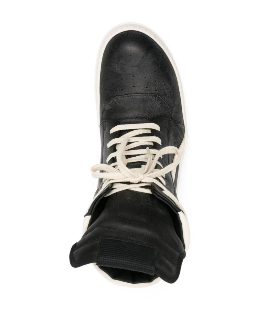 RICK OWENS Черные кожаные высокие кроссовки / кеды, фото 4