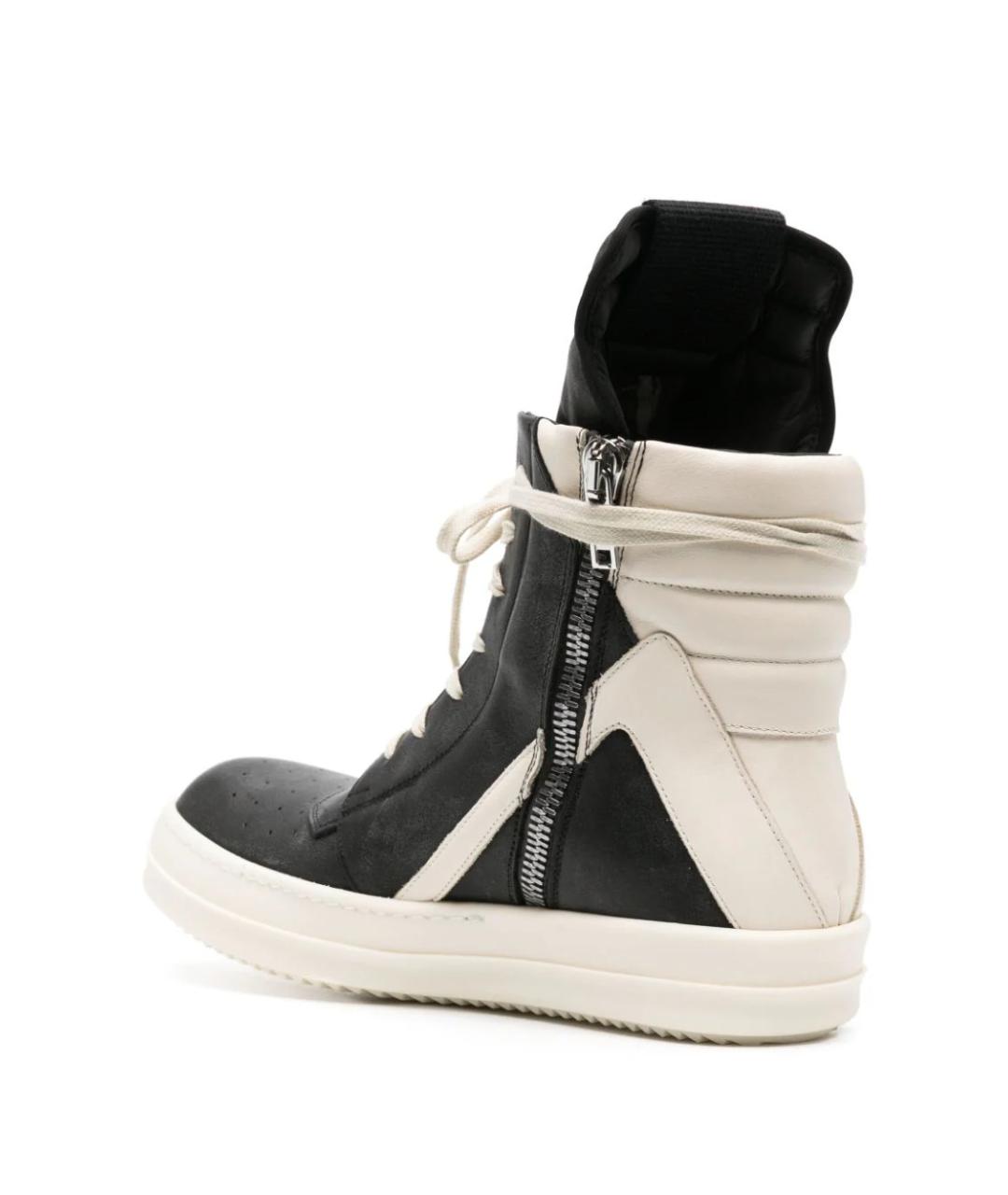 RICK OWENS Черные кожаные высокие кроссовки / кеды, фото 3