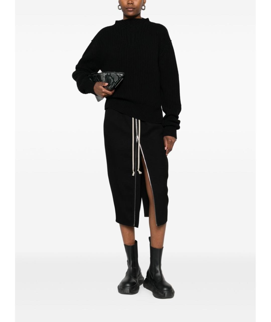 RICK OWENS Черная шерстяная юбка миди, фото 2