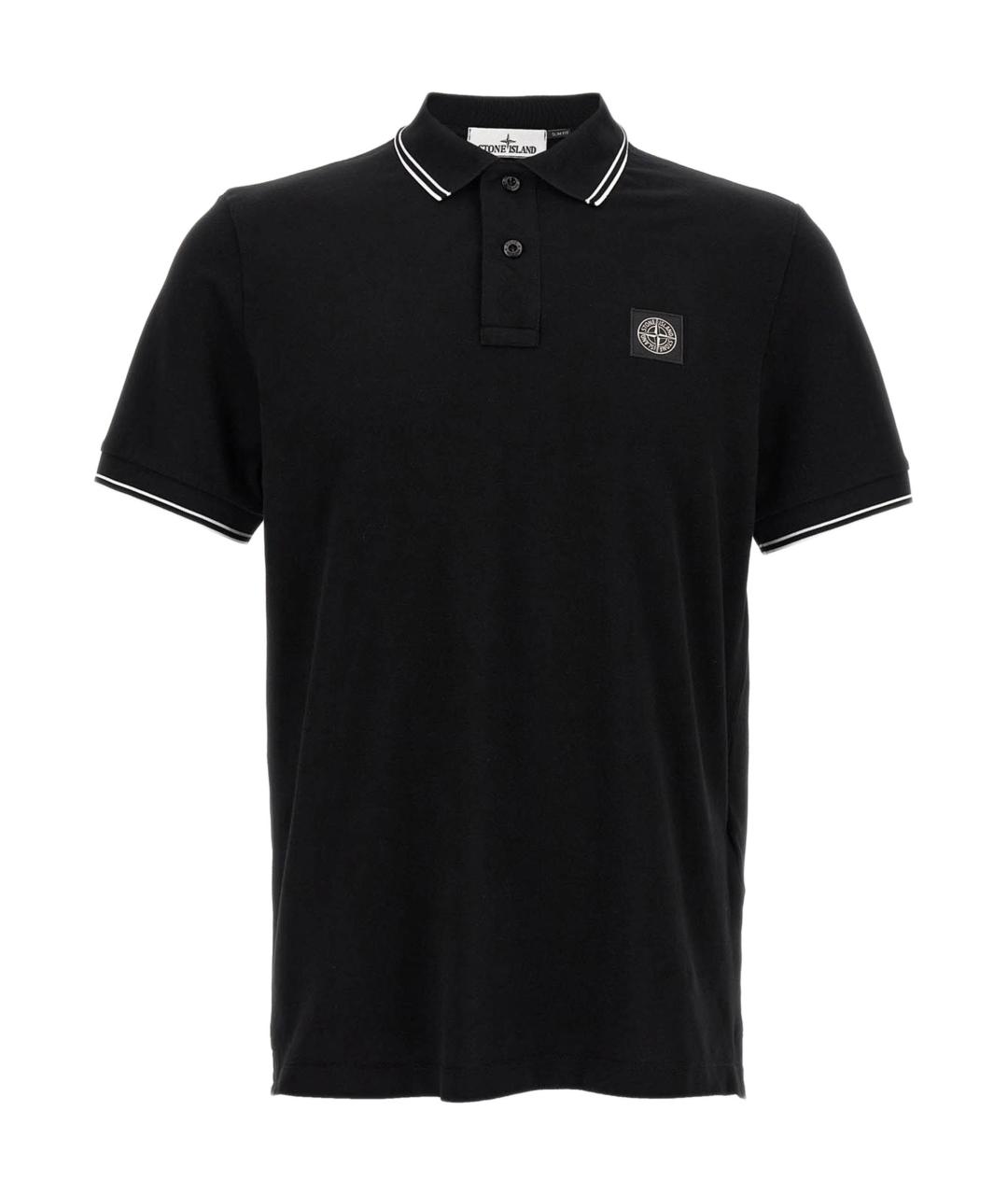STONE ISLAND Черное хлопковое поло с коротким рукавом, фото 1