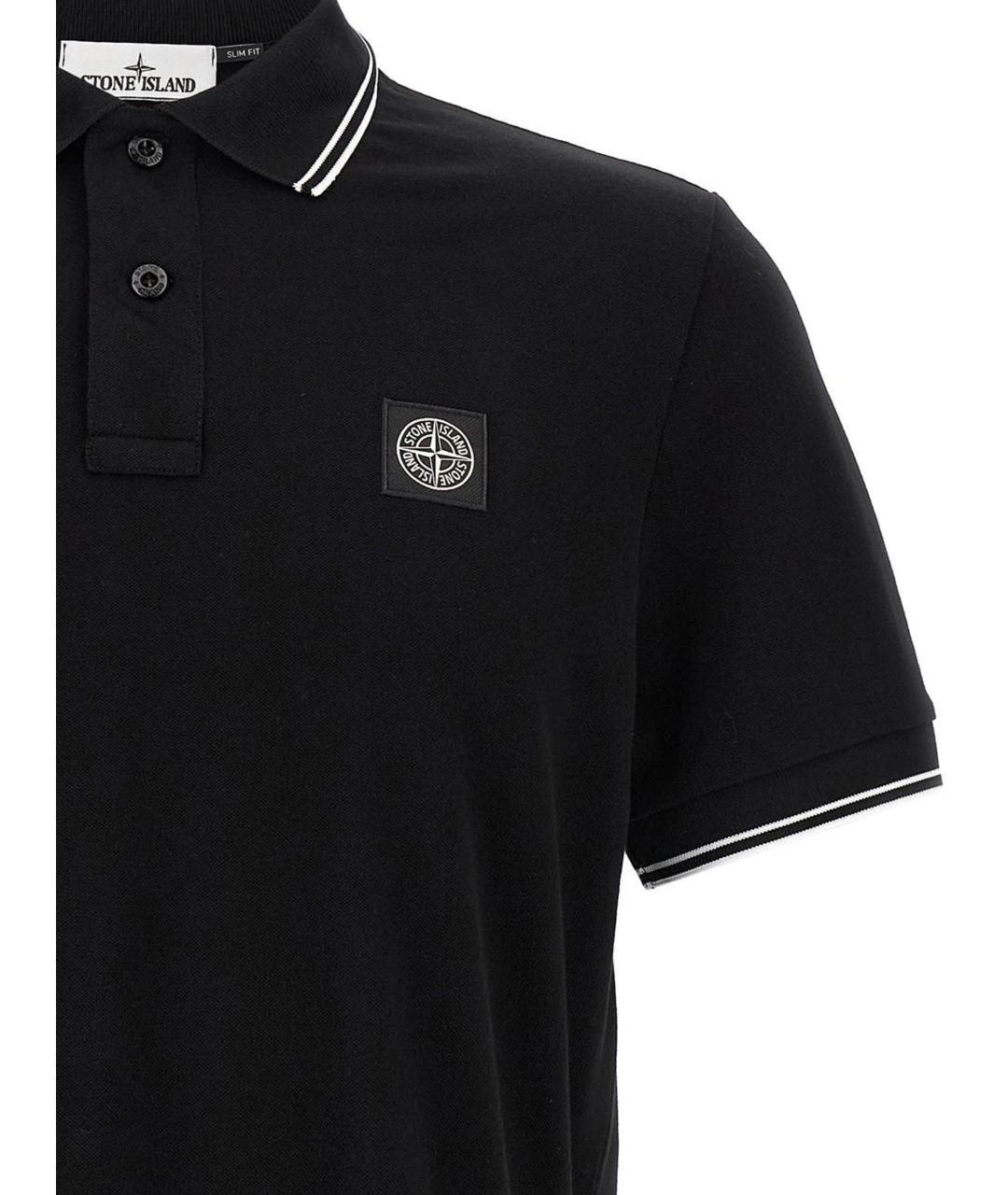 STONE ISLAND Черное хлопковое поло с коротким рукавом, фото 3