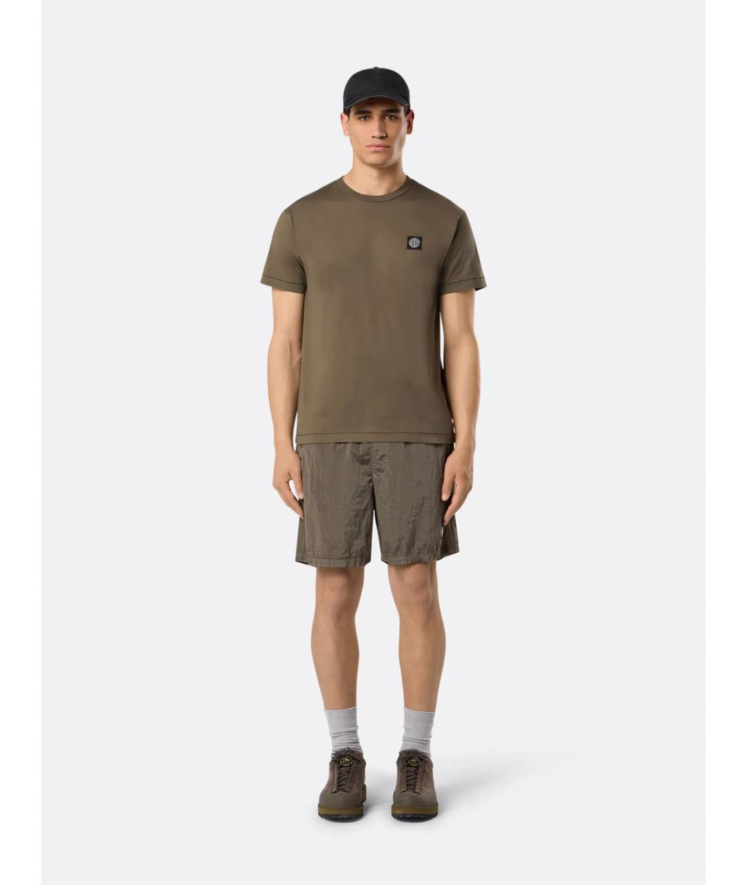 STONE ISLAND Коричневая хлопковая футболка, фото 2