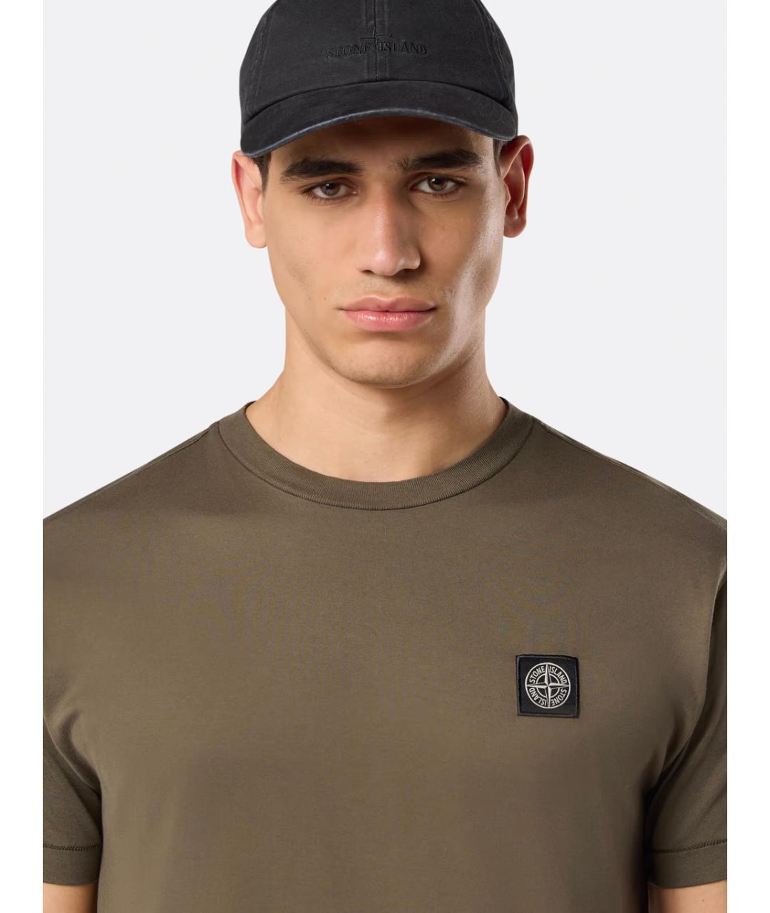 STONE ISLAND Коричневая хлопковая футболка, фото 4
