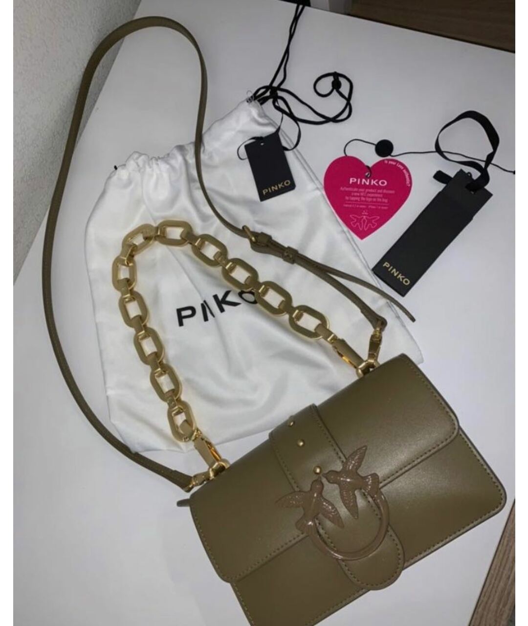 PINKO Хаки кожаная сумка тоут, фото 4