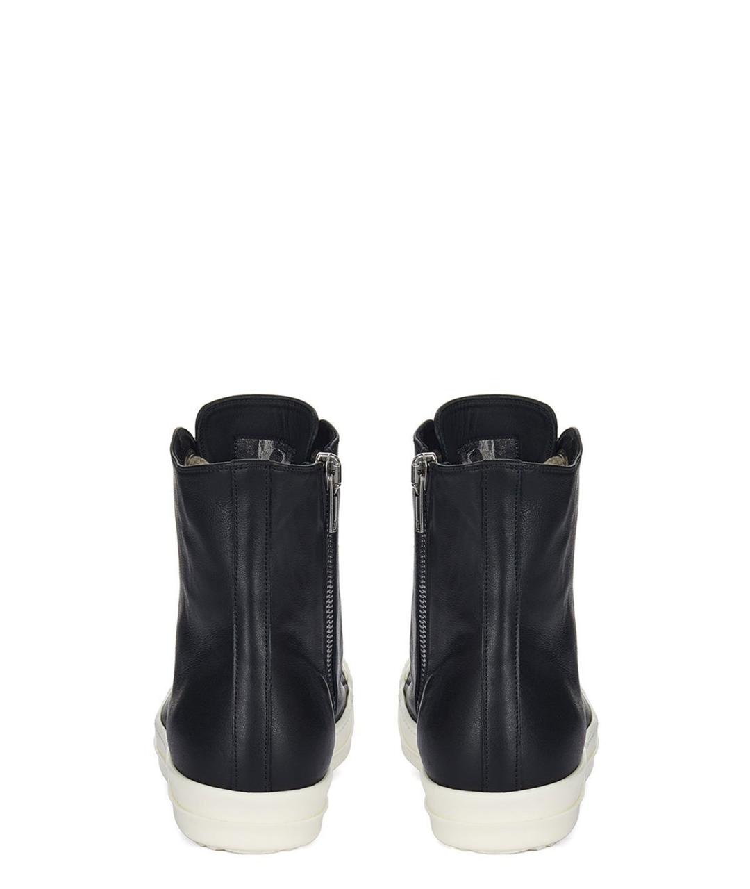 RICK OWENS Черные кожаные высокие кроссовки / кеды, фото 4