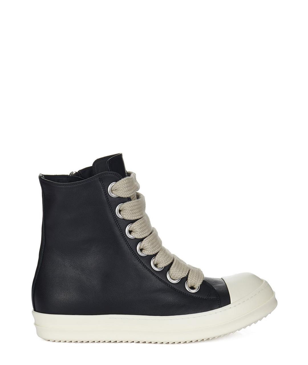 RICK OWENS Черные кожаные высокие кроссовки / кеды, фото 1