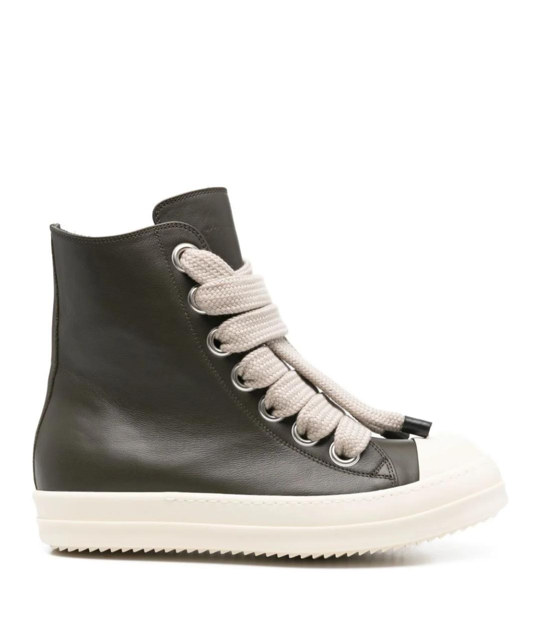 RICK OWENS Зеленые кожаные высокие кроссовки / кеды, фото 1