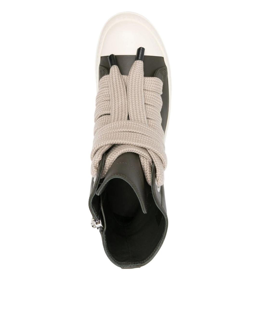 RICK OWENS Зеленые кожаные высокие кроссовки / кеды, фото 3