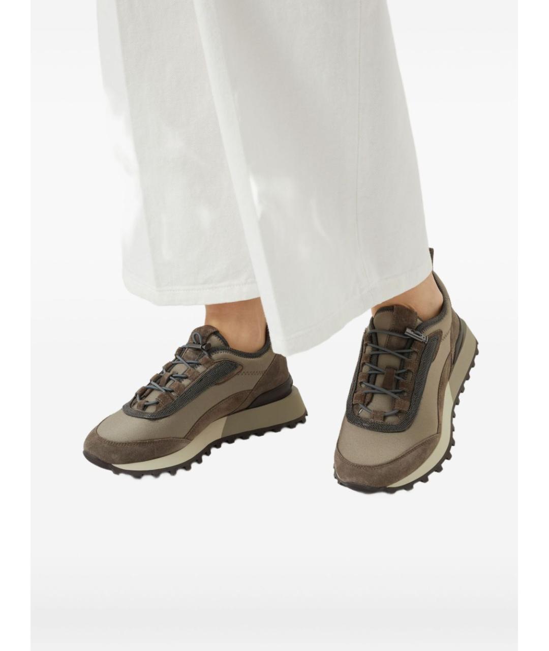 BRUNELLO CUCINELLI Хаки текстильные кроссовки, фото 5