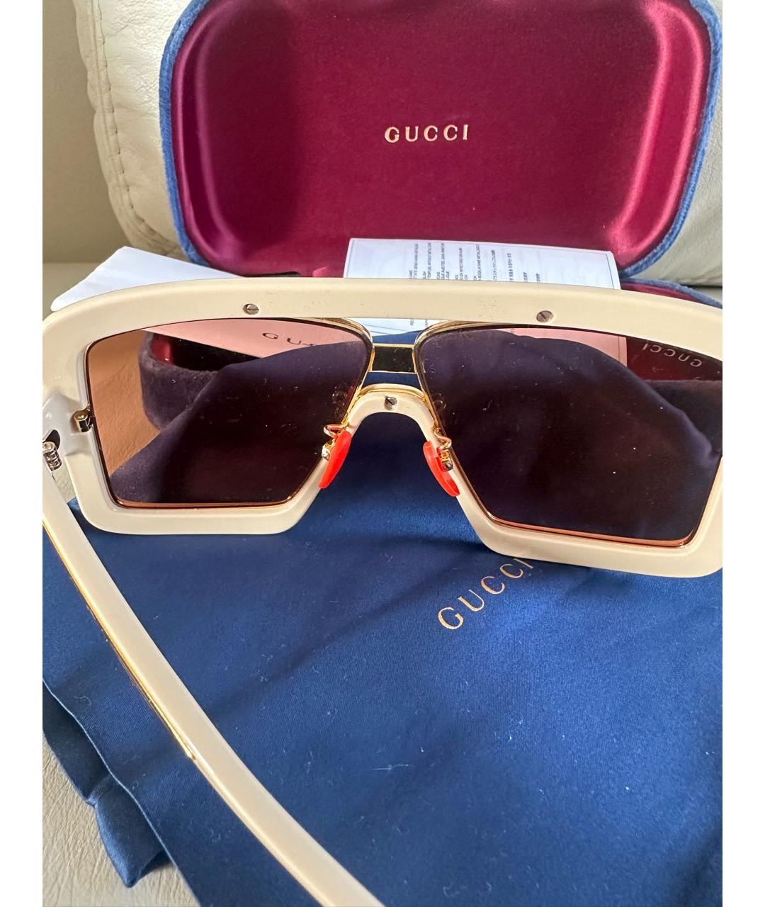 GUCCI Бежевые пластиковые солнцезащитные очки, фото 3