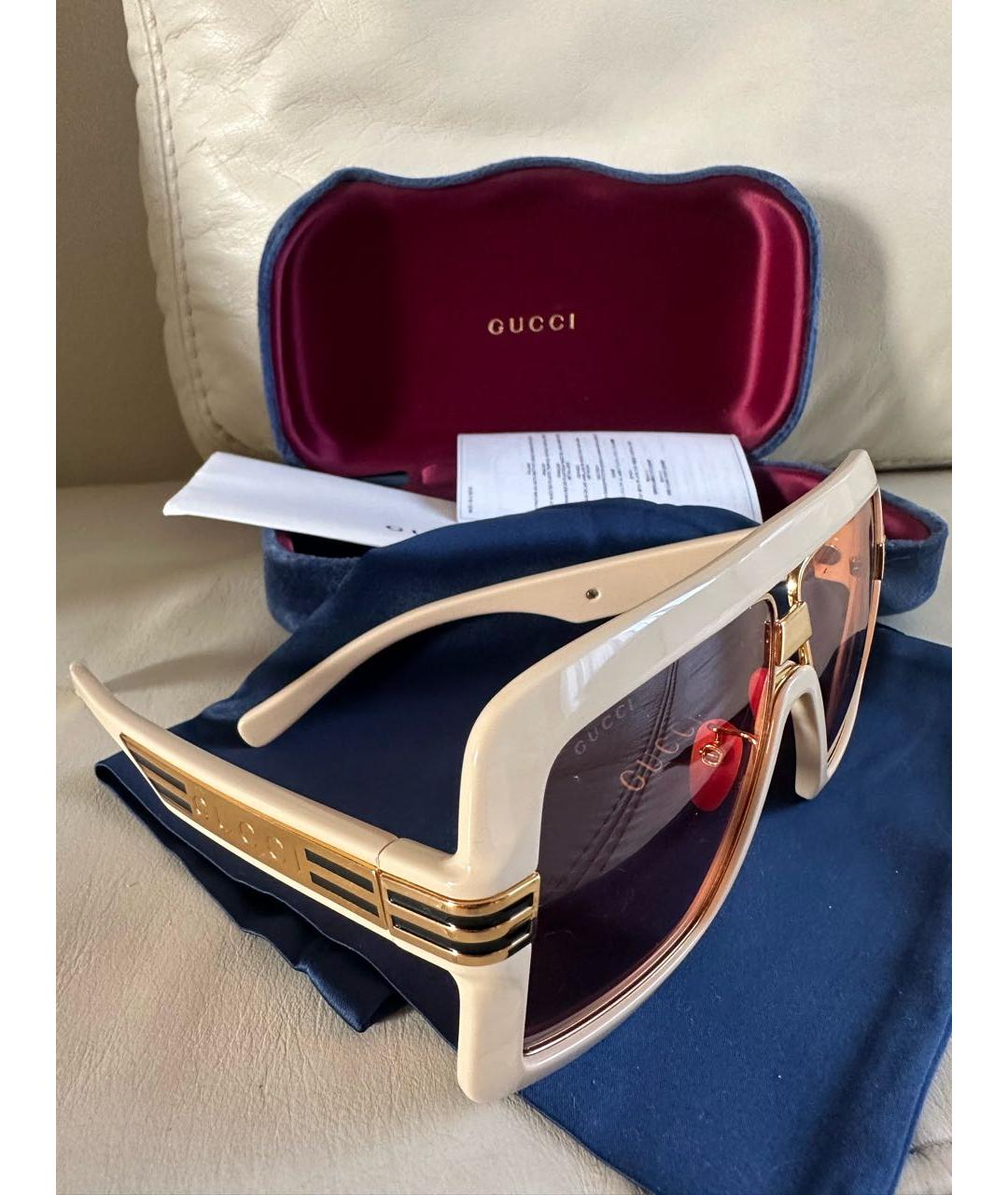 GUCCI Бежевые пластиковые солнцезащитные очки, фото 5