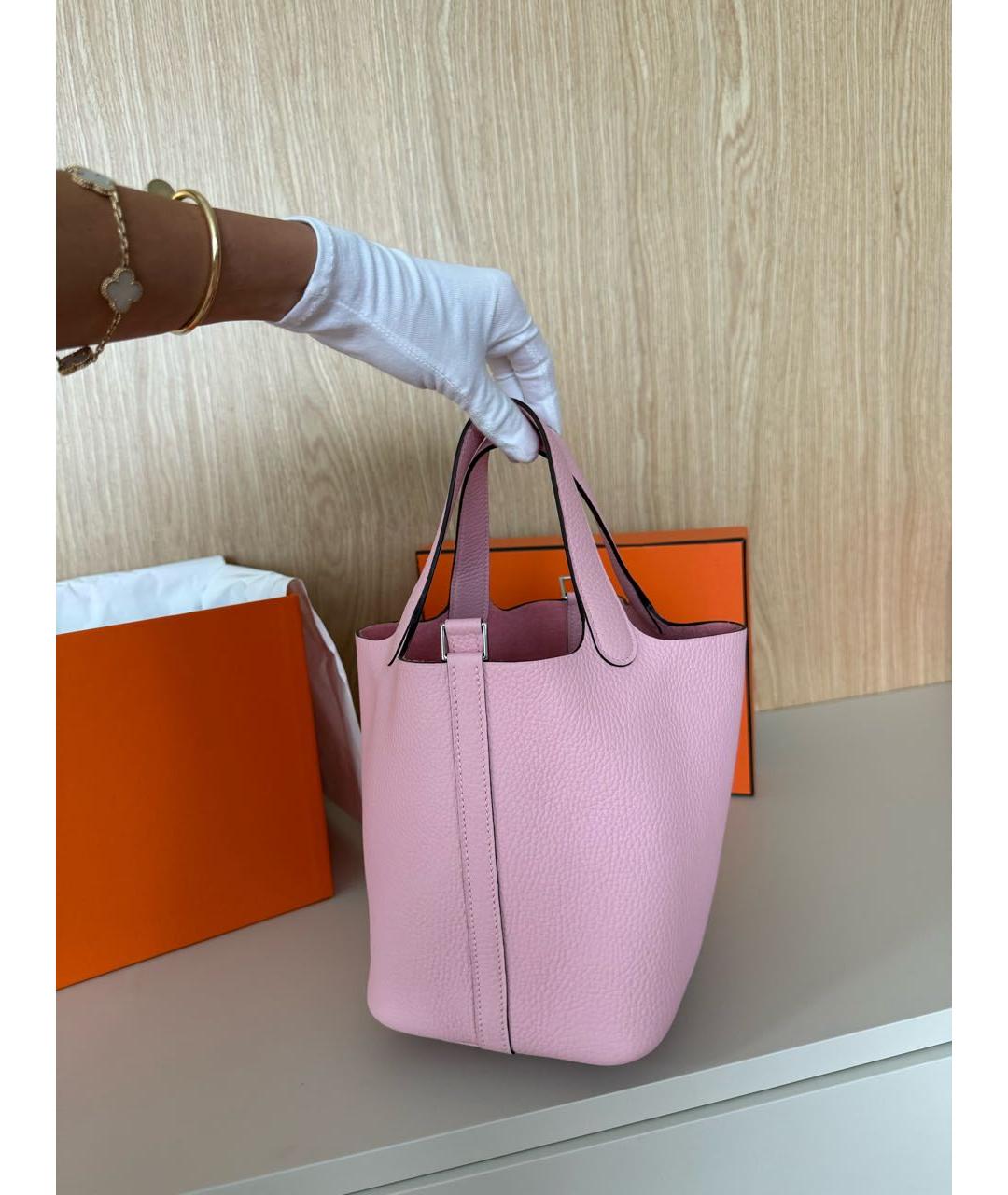 HERMES Розовая кожаная сумка с короткими ручками, фото 3