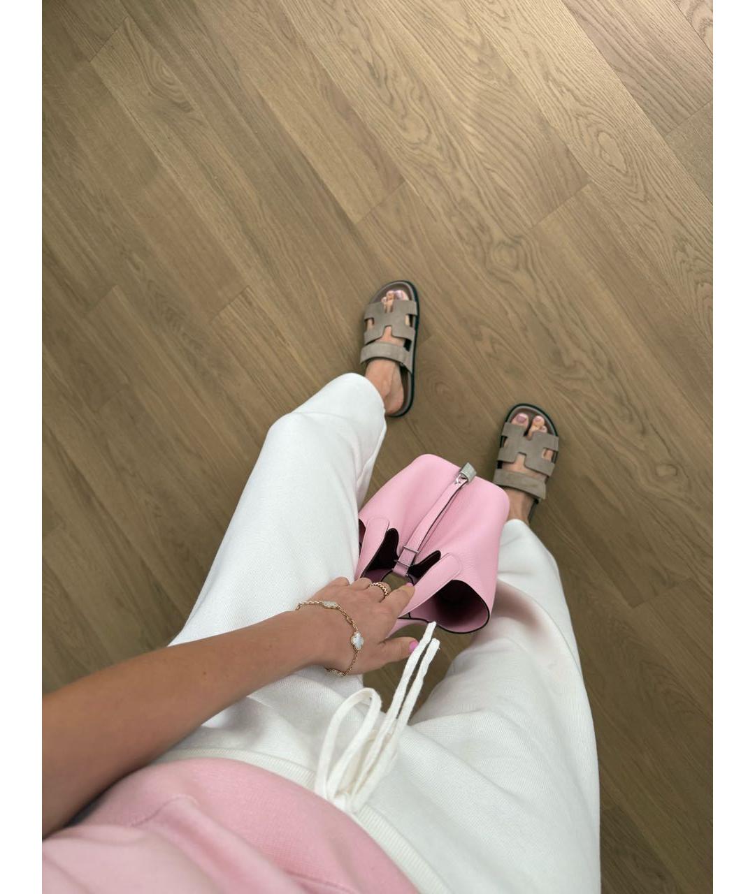 HERMES Розовая кожаная сумка с короткими ручками, фото 6