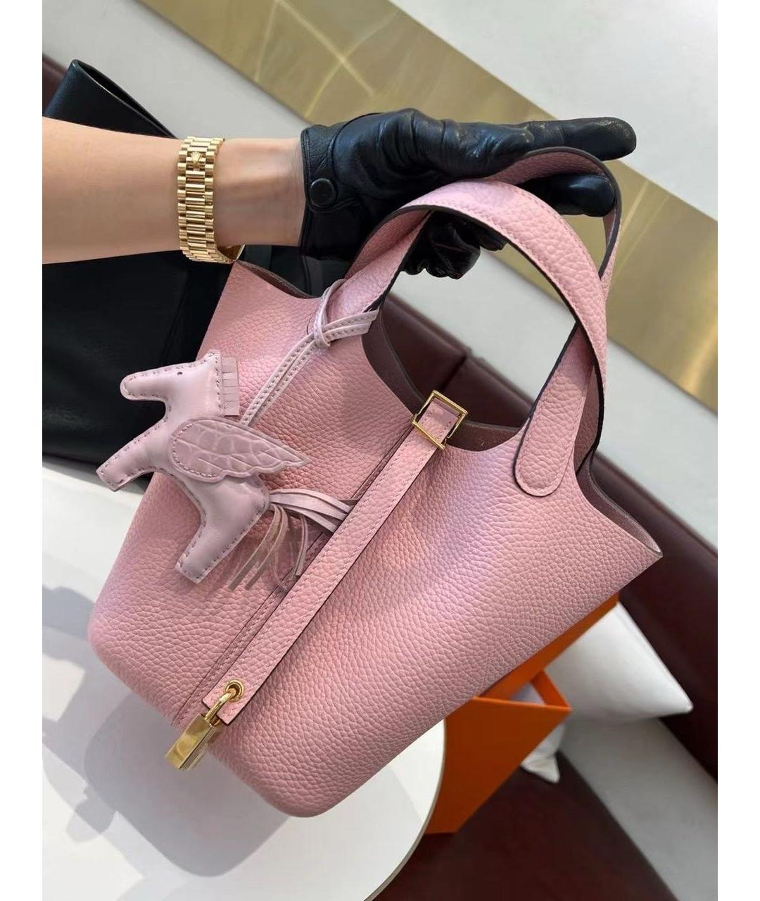HERMES Розовая кожаная сумка с короткими ручками, фото 5