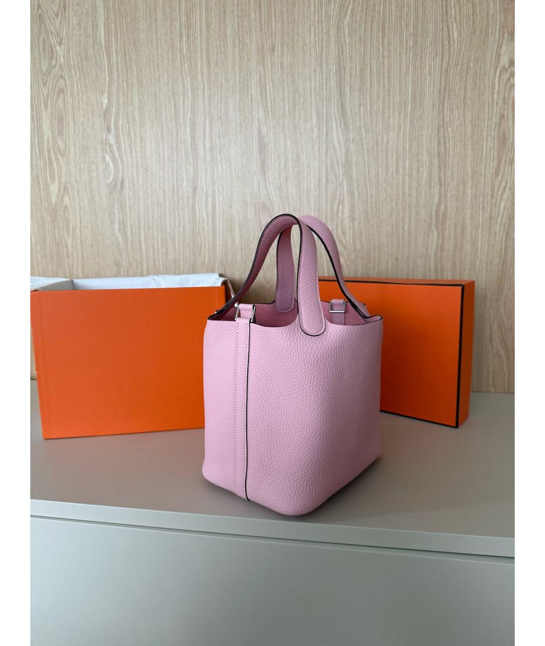 HERMES Розовая кожаная сумка с короткими ручками, фото 4