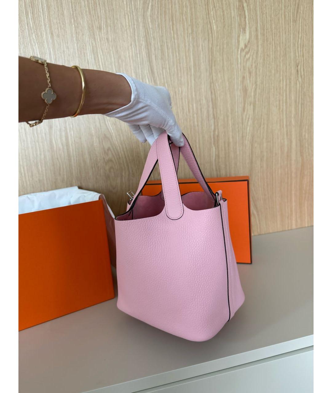 HERMES Розовая кожаная сумка с короткими ручками, фото 2