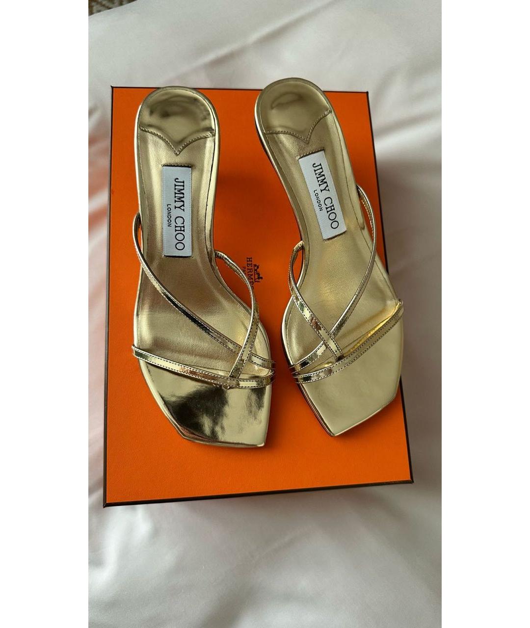 JIMMY CHOO Золотые кожаные босоножки, фото 2