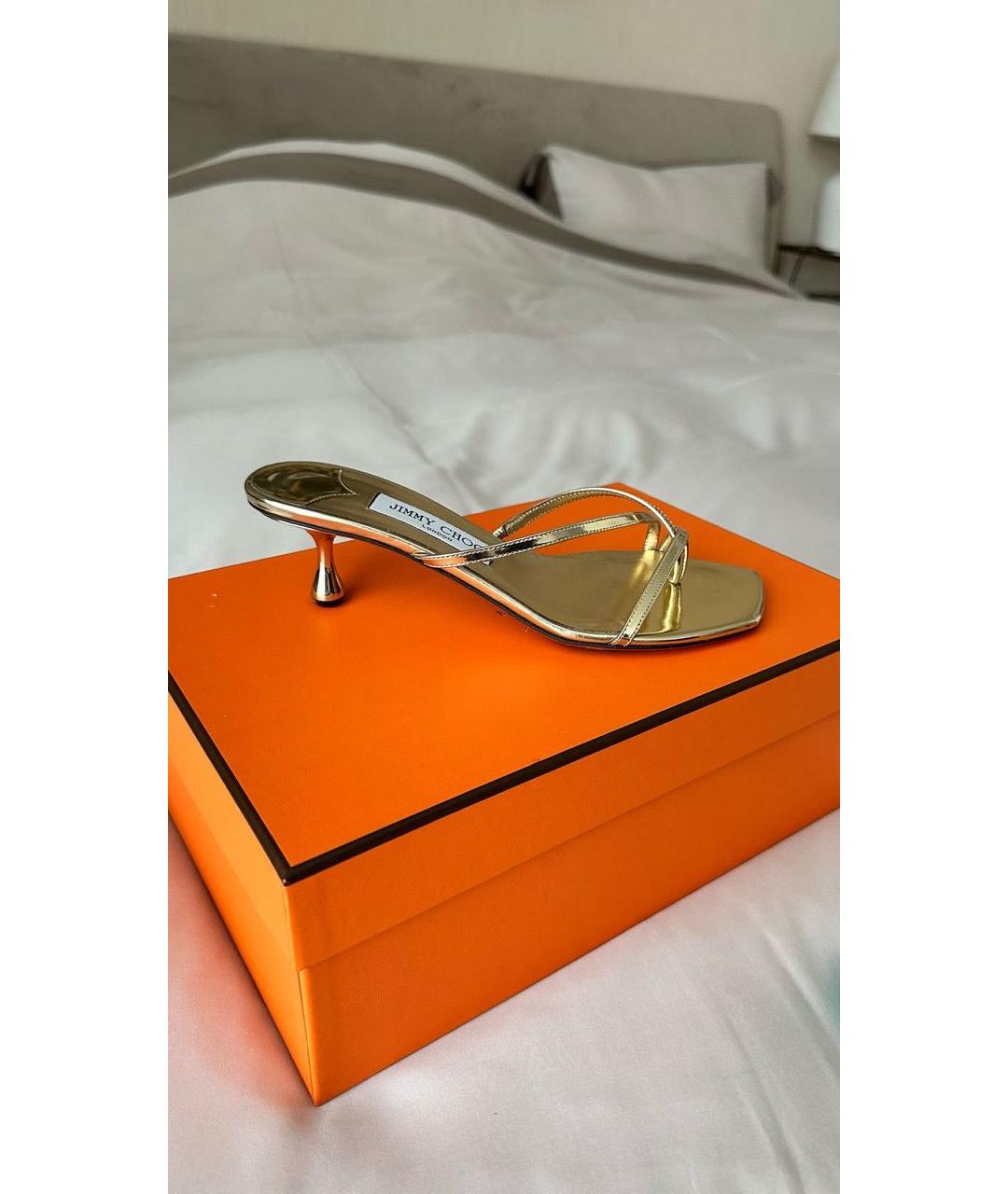 JIMMY CHOO Золотые кожаные босоножки, фото 8