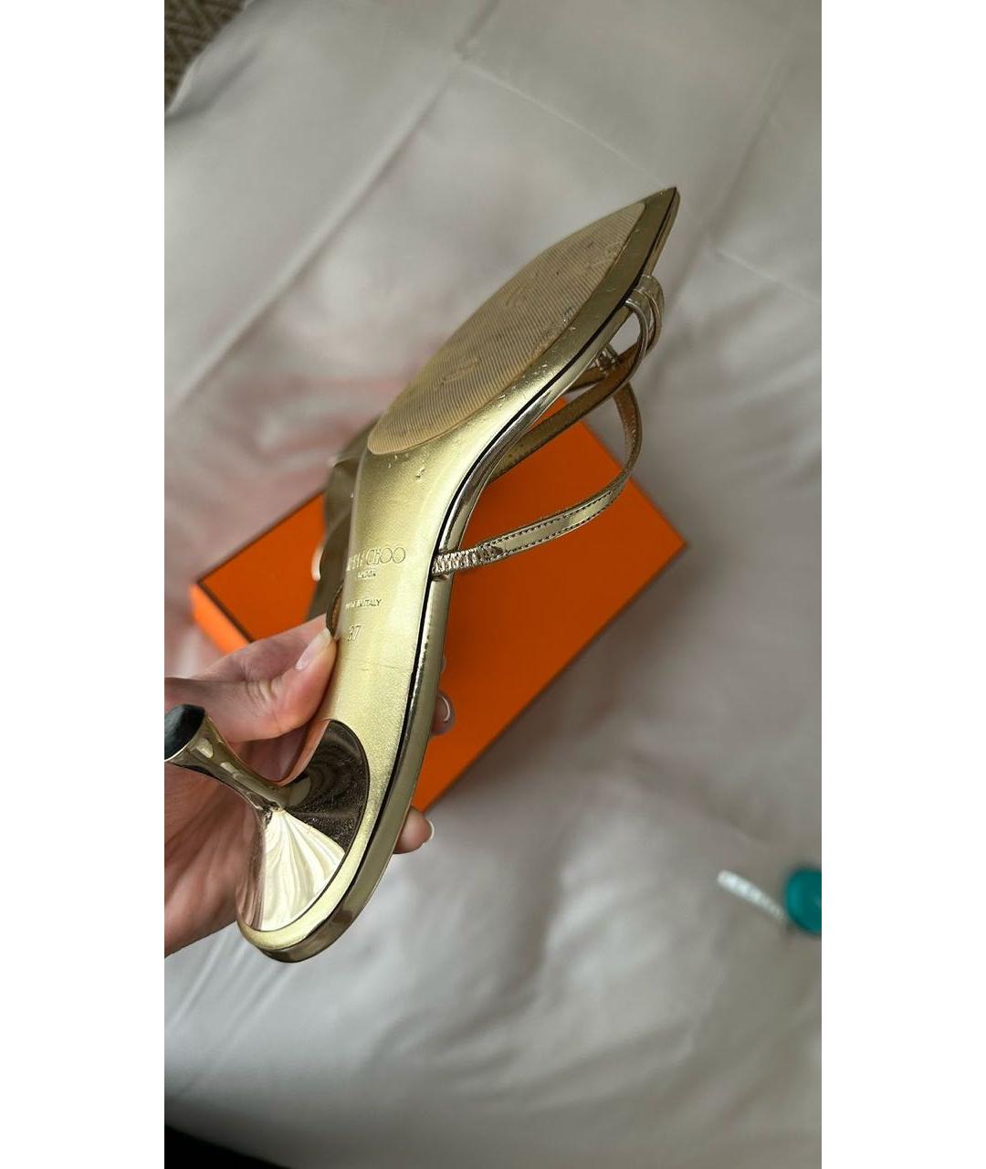 JIMMY CHOO Золотые кожаные босоножки, фото 6