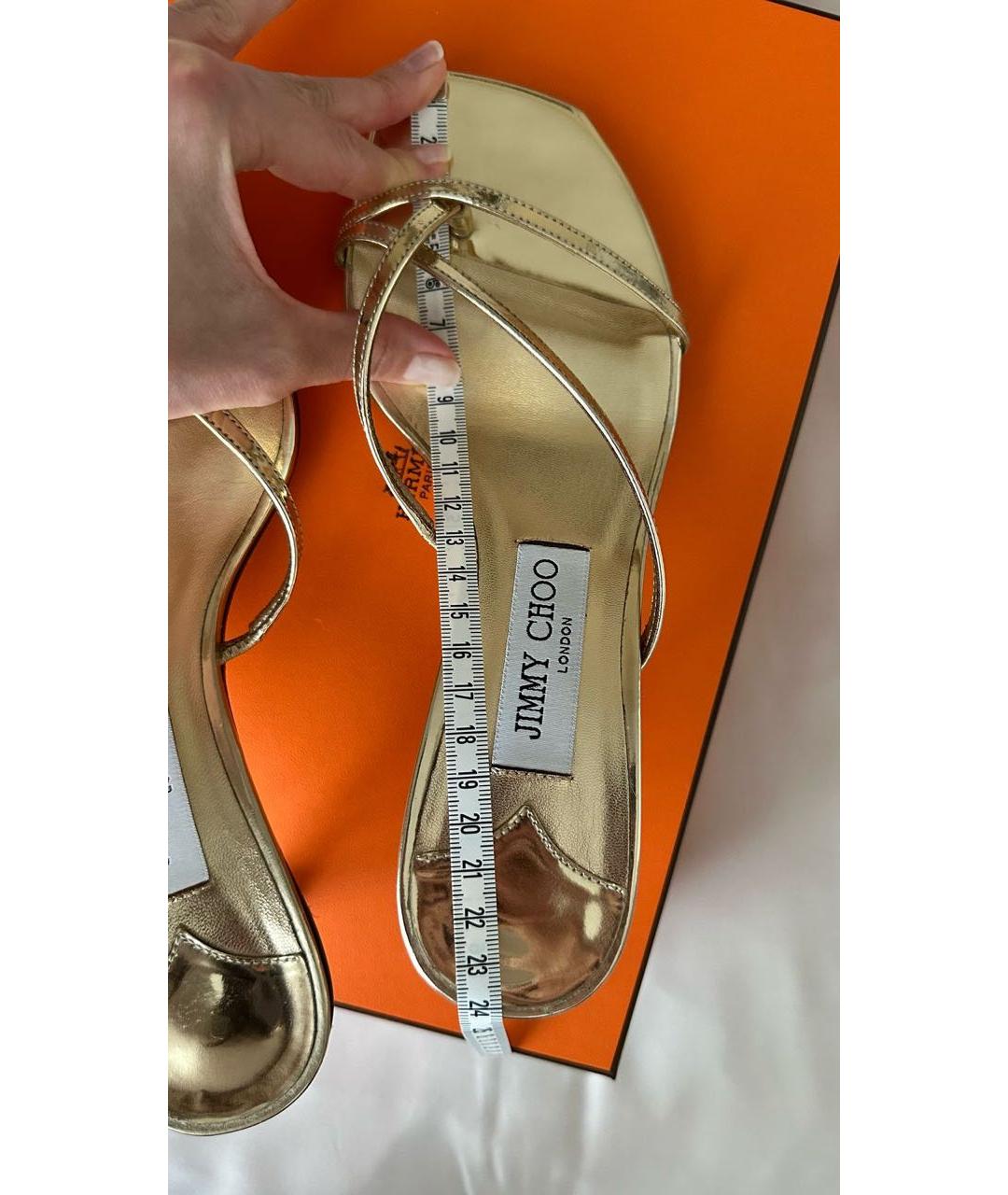 JIMMY CHOO Золотые кожаные босоножки, фото 5