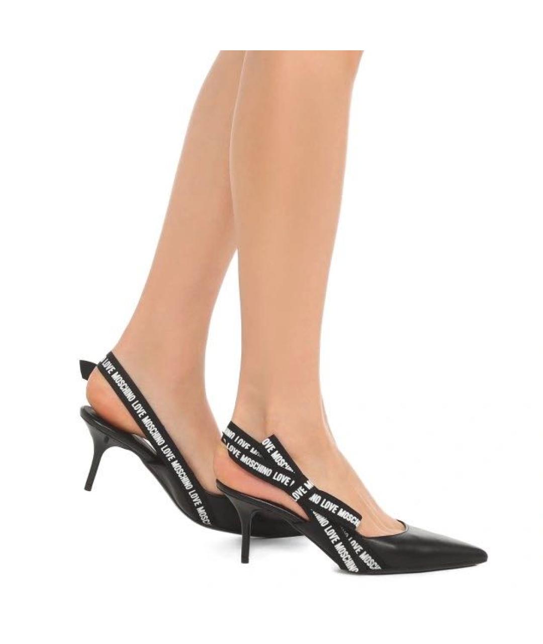 LOVE MOSCHINO Черные кожаные босоножки, фото 4