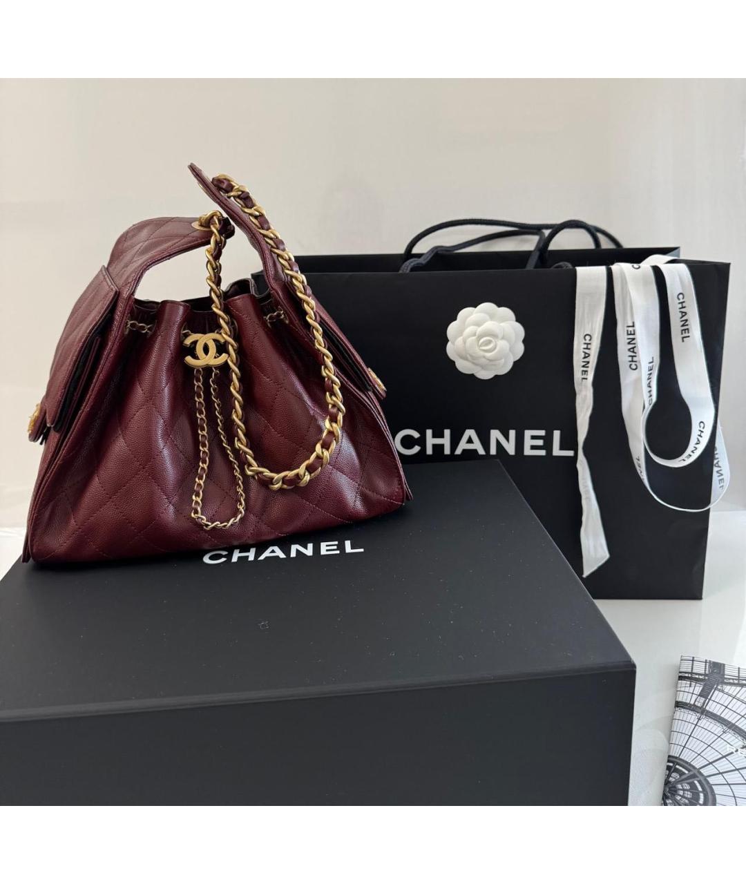 CHANEL Бордовая кожаная сумка тоут, фото 2