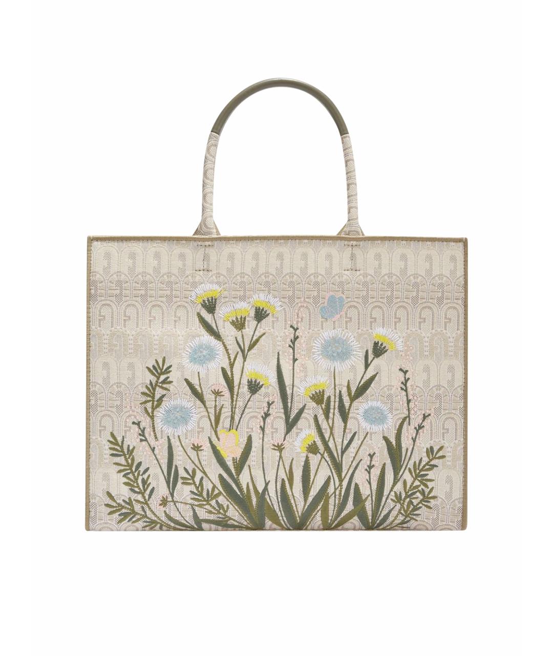 FURLA Бежевая жаккардовая сумка тоут, фото 1