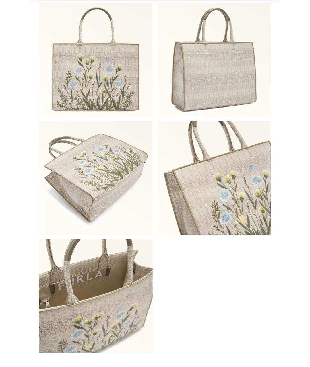 FURLA Бежевая жаккардовая сумка тоут, фото 6