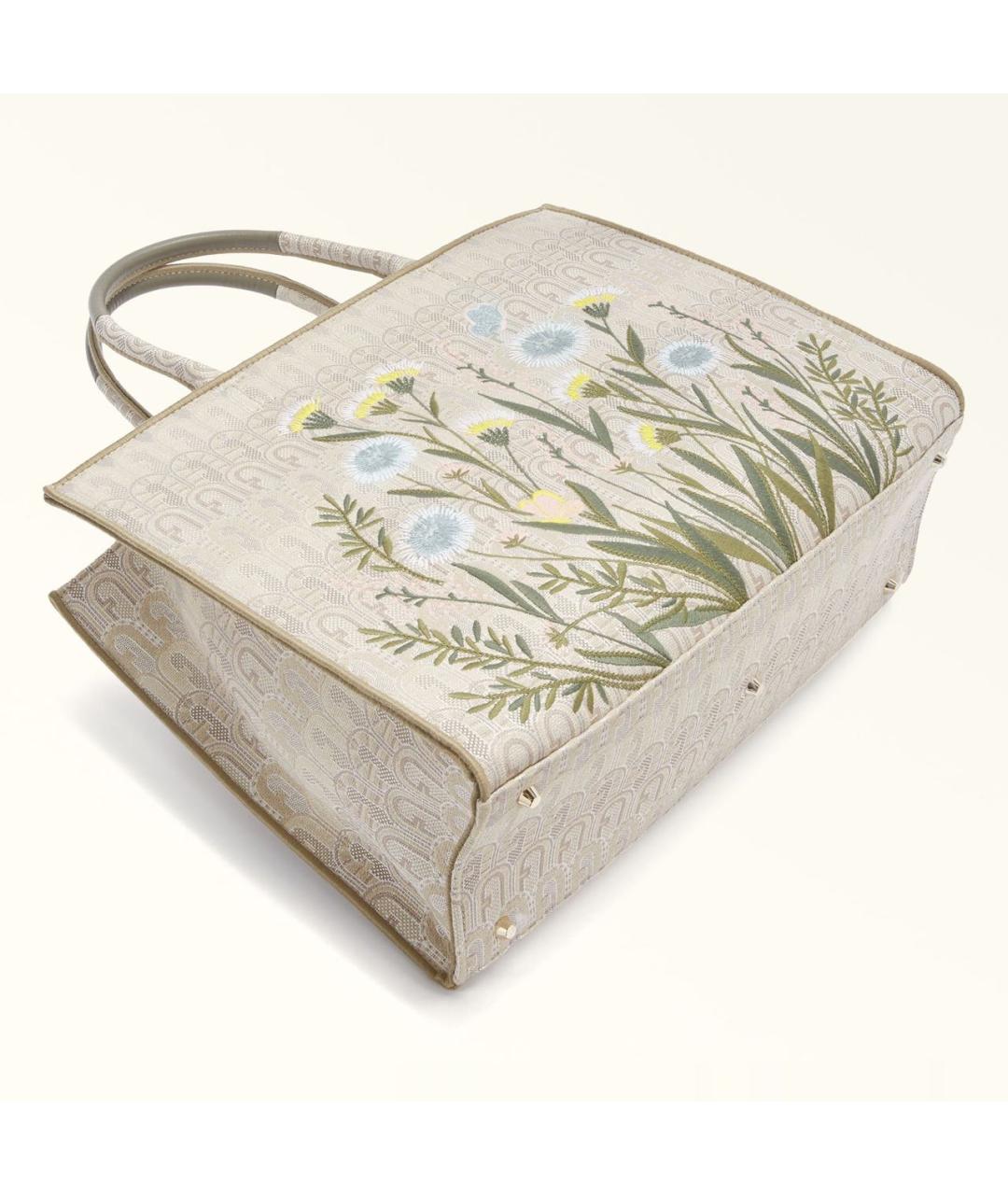 FURLA Бежевая жаккардовая сумка тоут, фото 5