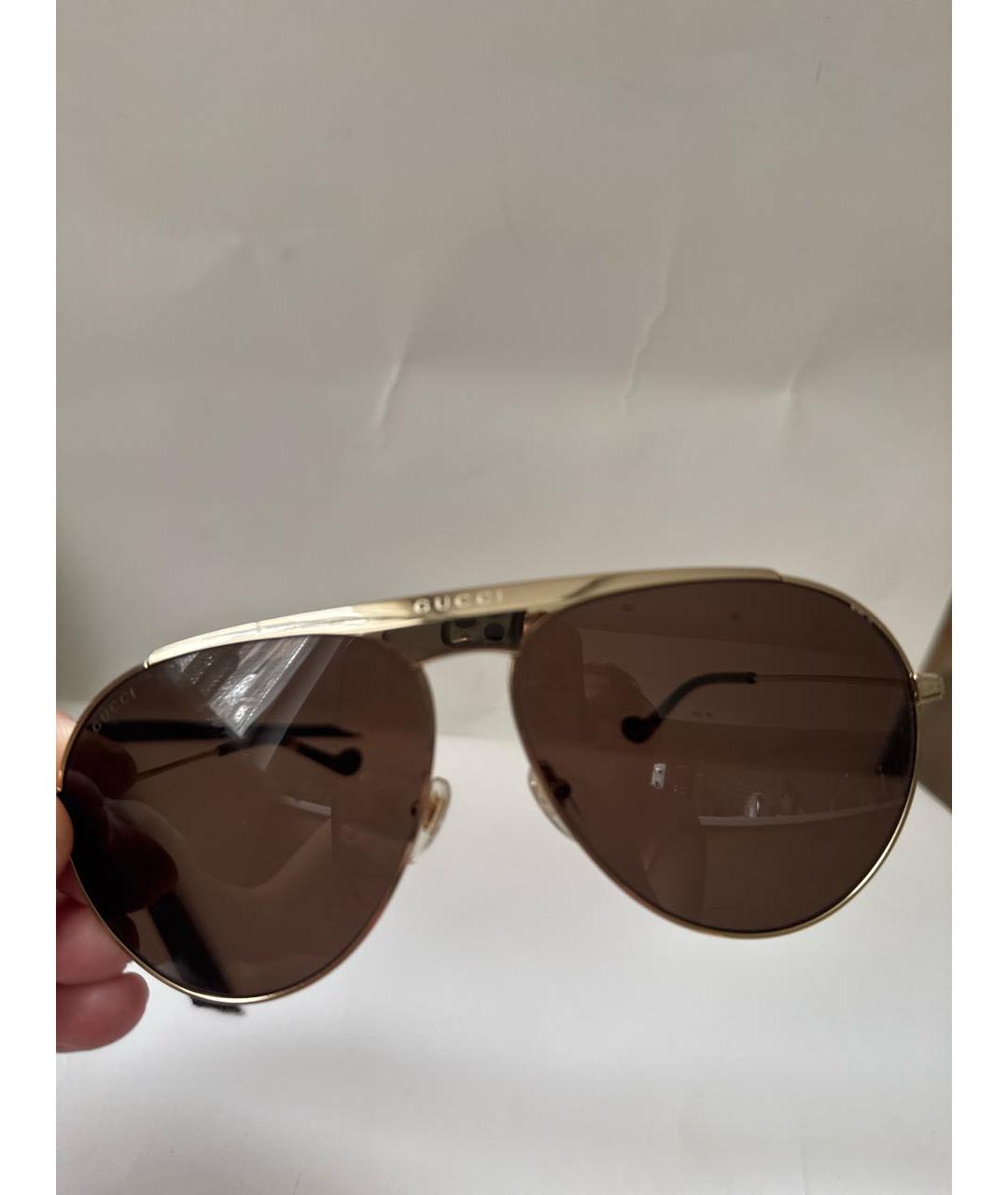 GUCCI Золотые металлические солнцезащитные очки, фото 3