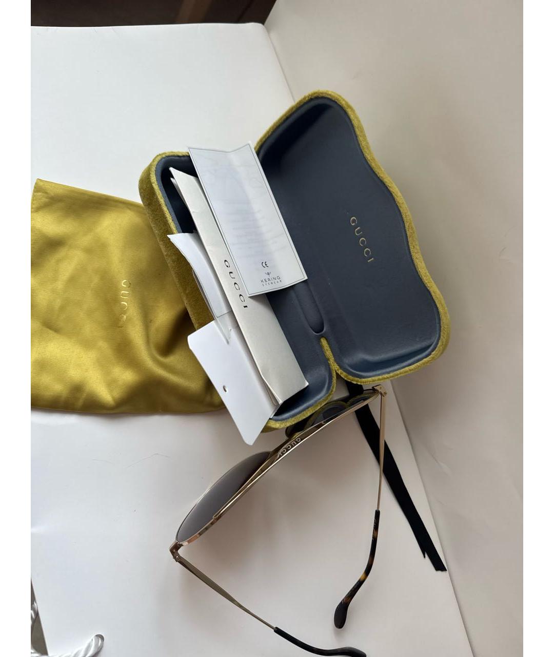 GUCCI Золотые металлические солнцезащитные очки, фото 8