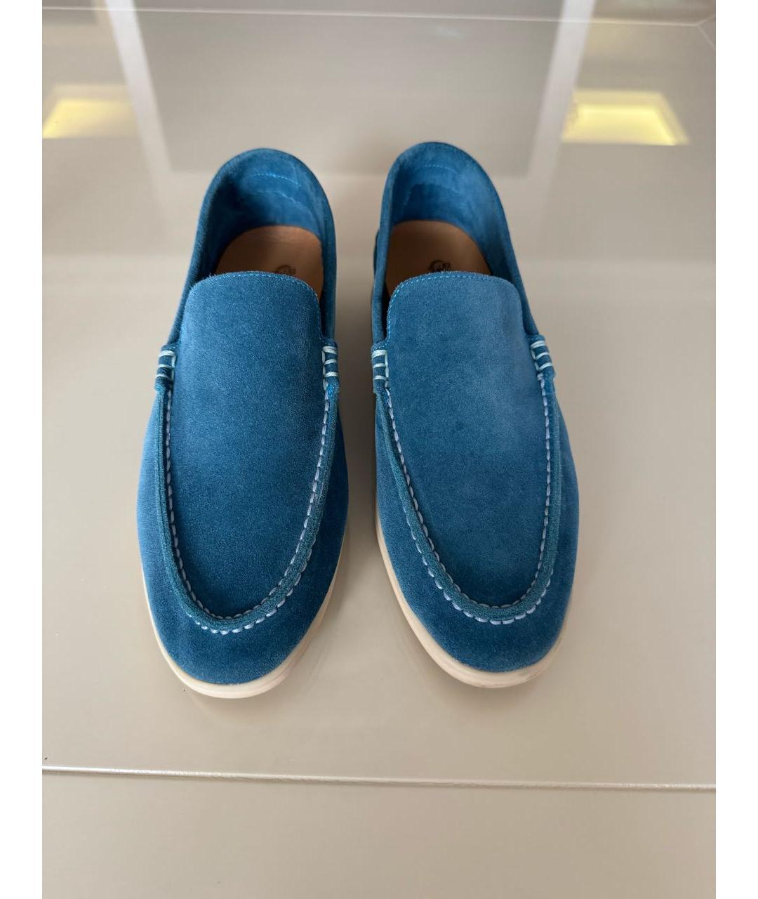LORO PIANA Голубые замшевые лоферы/мокасины, фото 2