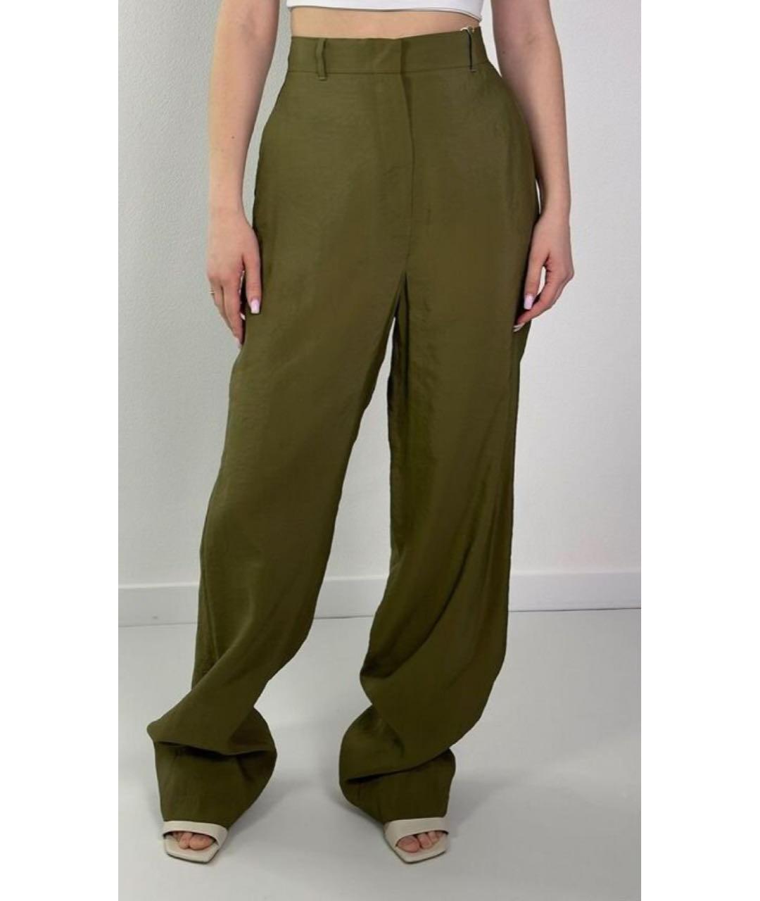 MAX MARA STUDIO Хаки вискозные прямые брюки, фото 5