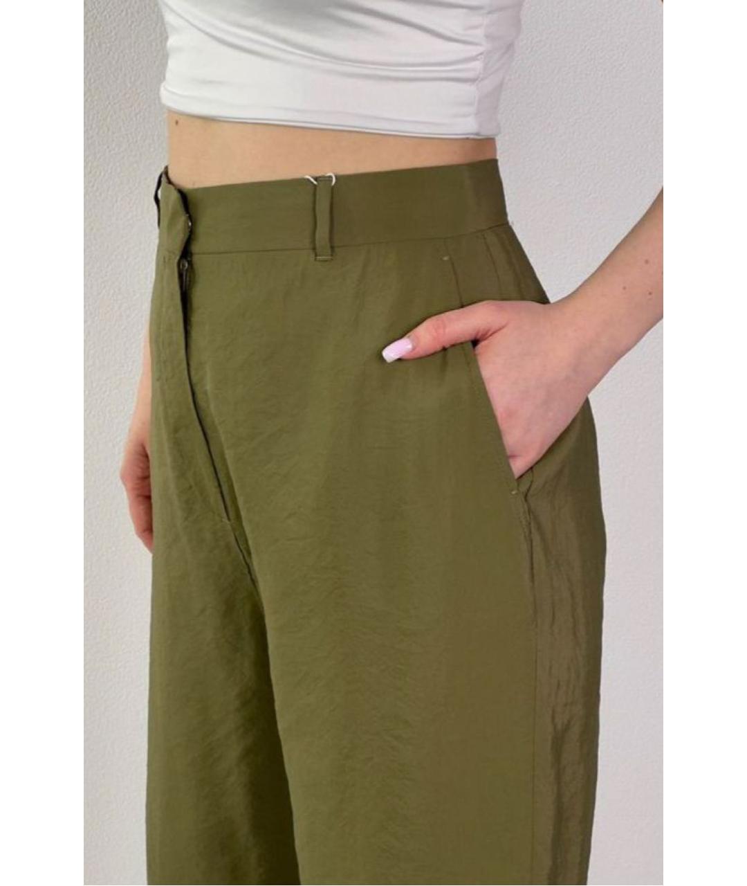 MAX MARA STUDIO Хаки вискозные прямые брюки, фото 6