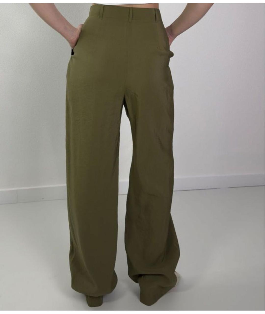 MAX MARA STUDIO Хаки вискозные прямые брюки, фото 2