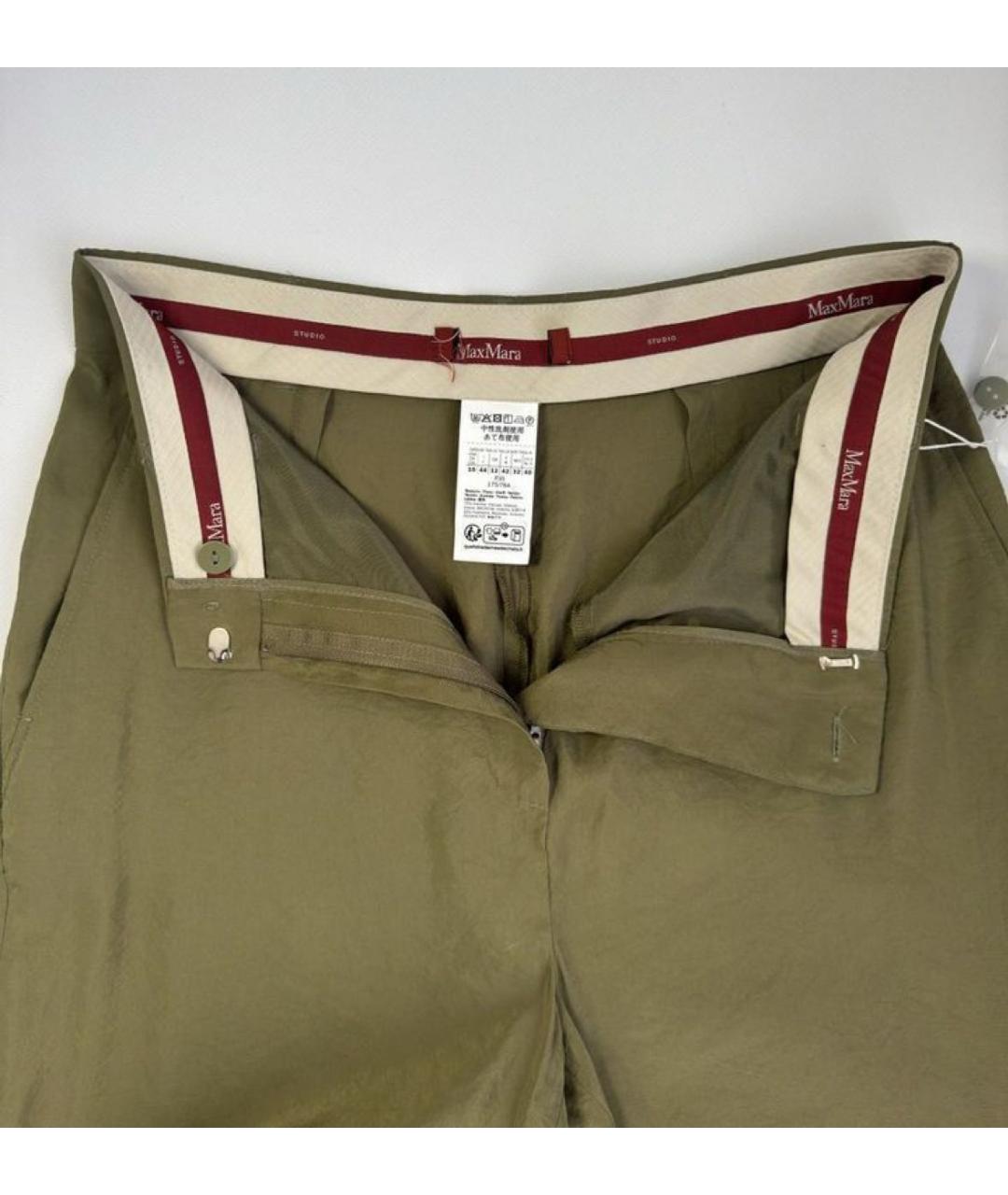 MAX MARA STUDIO Хаки вискозные прямые брюки, фото 3