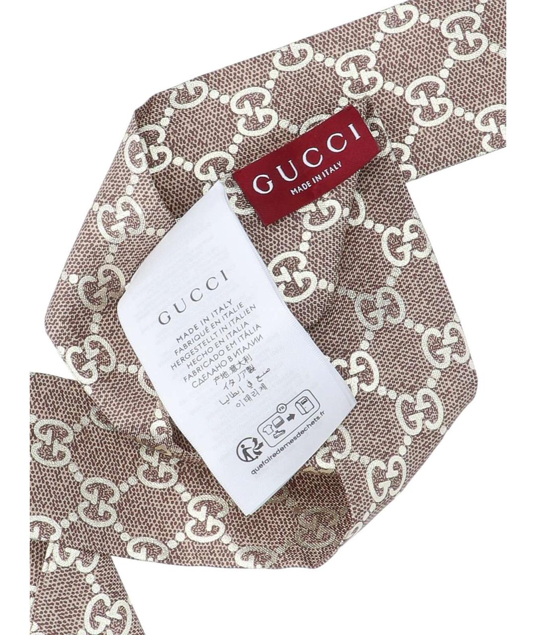 GUCCI Бежевый шелковый шарф, фото 3