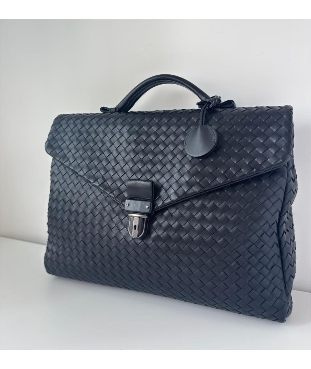 BOTTEGA VENETA Черный кожаный портфель, фото 3