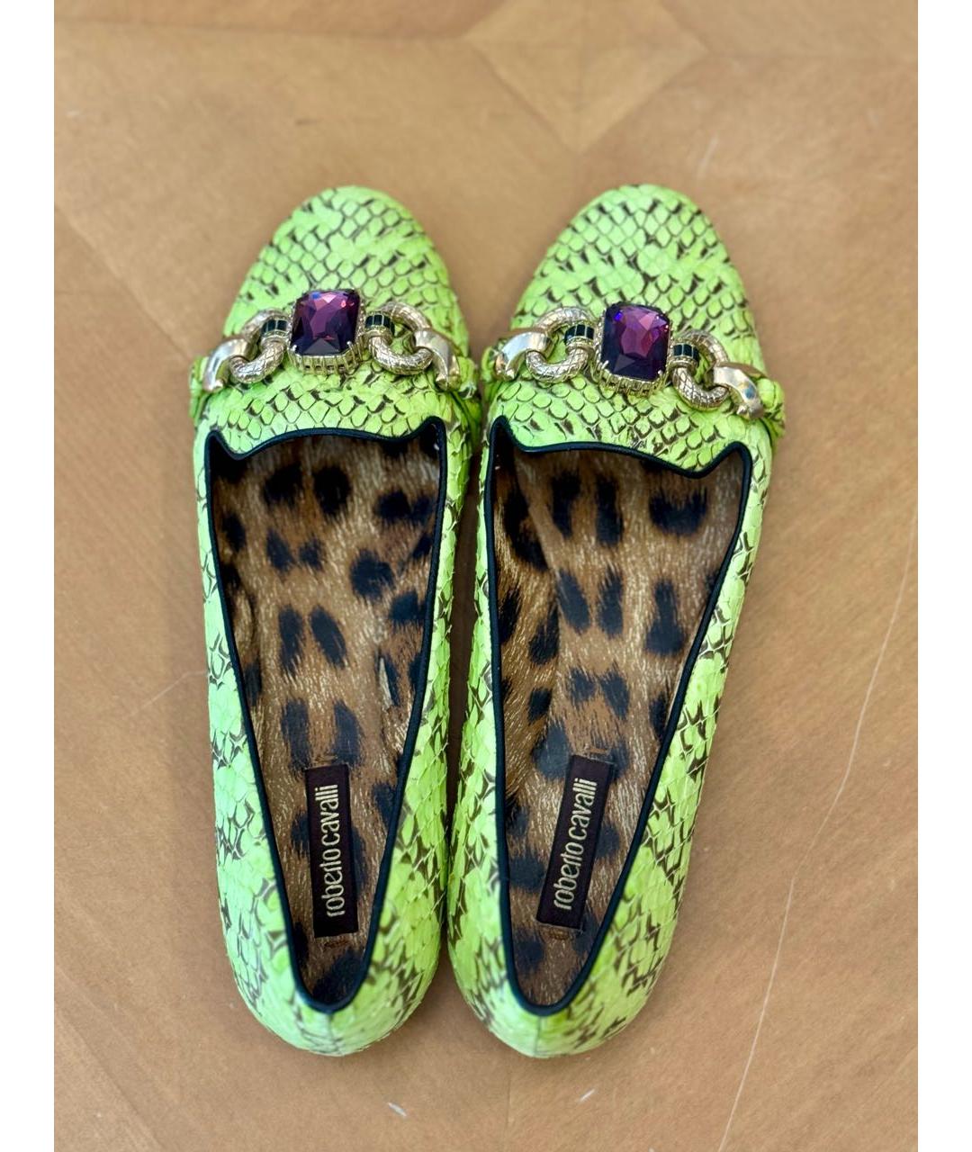 ROBERTO CAVALLI Зеленые балетки из экзотической кожи, фото 3