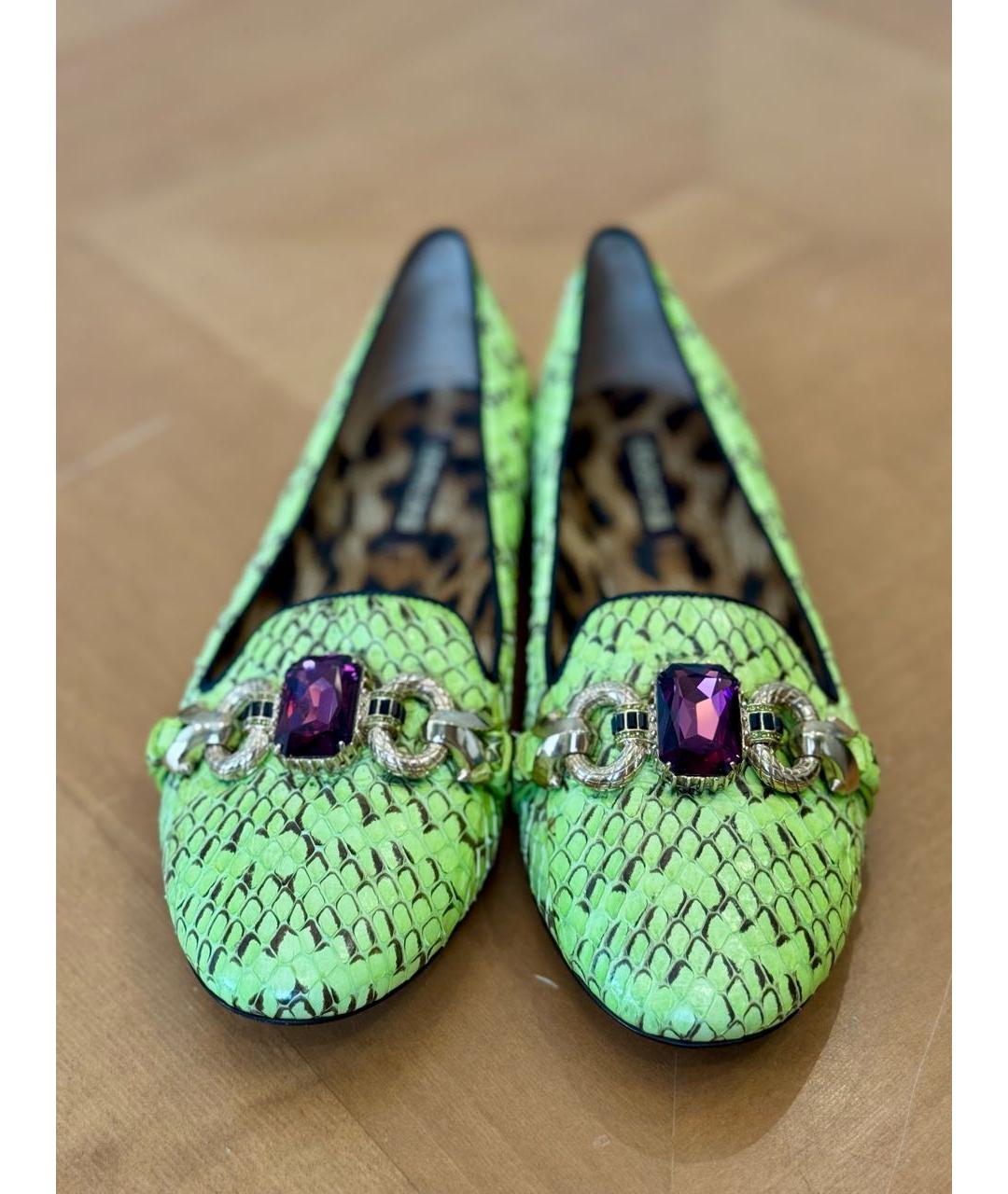 ROBERTO CAVALLI Зеленые балетки из экзотической кожи, фото 2