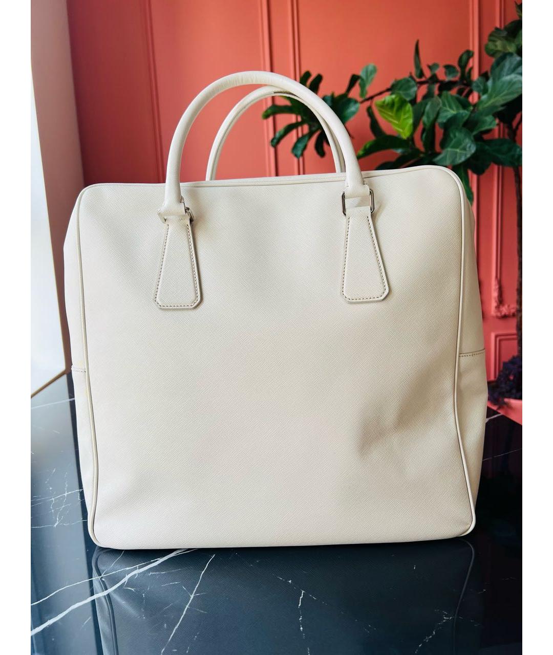 PRADA Белая кожаная дорожная/спортивная сумка, фото 9