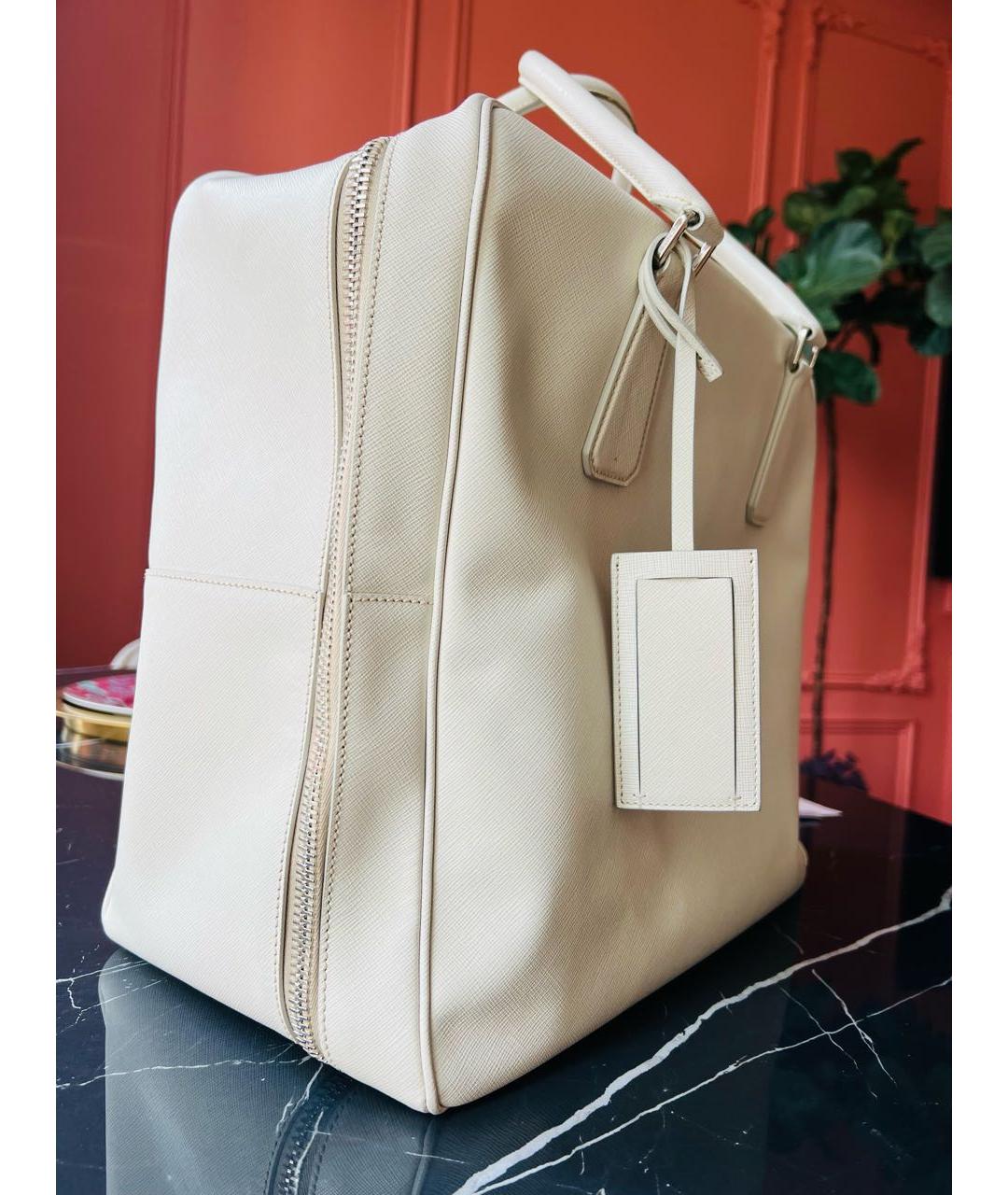 PRADA Белая кожаная дорожная/спортивная сумка, фото 2